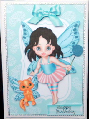 Cute Faerie in Turq with Her Faerie Kitty by Mary Murphy