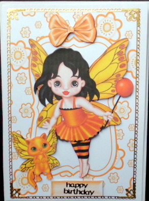 Cute Faerie in Gold with Her Faerie Kitty by Mary Murphy