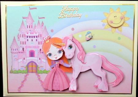 Princess and Her Little Unicorn Card Front and Decoupage by Mary Murphy