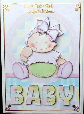 Sweet Baby Girl Card Front and Decoupage by Mary Murphy