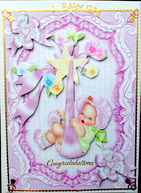 Cute Baby Girl in Pink Bonnet with Bows by Mary Murphy