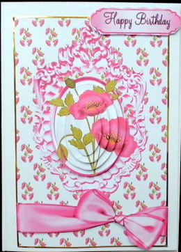Pink Poppies with Pink Bow Oval Pyramids by Mary Murphy
