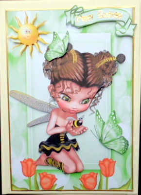 Faerie Holding a Bumble Bee with the Sun & Flowers by Mary Murphy