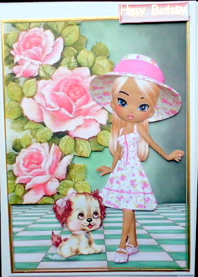 Pretty Girl with Her Puppy, & Pretty Roses by Mary Murphy
