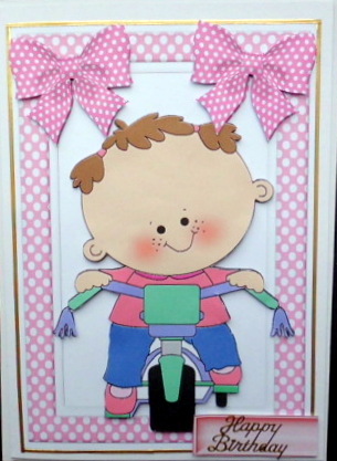 Baby Girl Riding Her Tricycle, in Gingham Frame by Mary Murphy