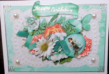 A Beautiful Spray of Flowers on Vintage Lace by Mary Murphy