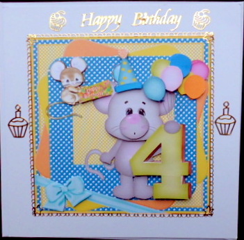 Mouse Age 4 Birthday Topper Card by Mary Murphy