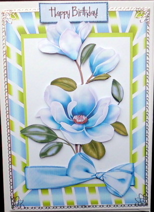 Pretty Blue Magnolias with Big Bow by Mary Murphy