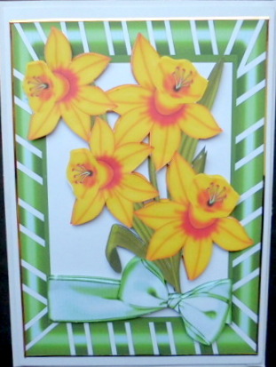 Golden Daffodils with Bow in Frame by Mary Murphy