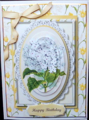 Lovely White Hydranger on a Floral Frame ( Pyramid ) by Mary Murphy