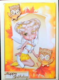 Autumn Faerie on a Scroll with Cute Owls by Mary Murphy