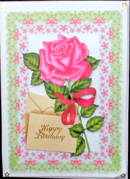 Single Pink Rose in Lace Frame by Mary Murphy