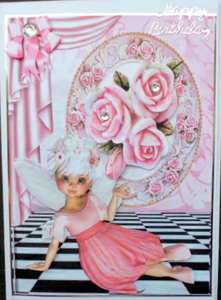 Pink Roses in Frame with Faerie by Mary Murphy