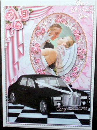 Pink Roses, Wedding Car, Wedding Couple Oval Pyramids by Mary Murphy