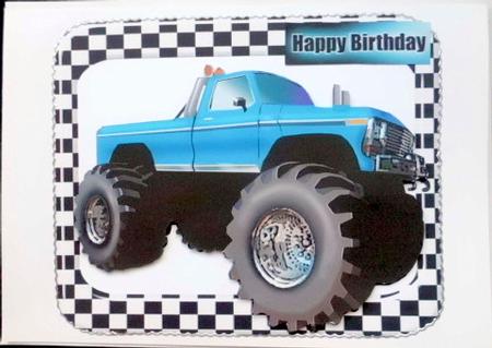 Blue 4x4 Monster Truck in Check Frame by Mary Murphy