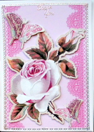 Pretty Pink Embossed Roses & Butterflies on Lace by Mary Murphy