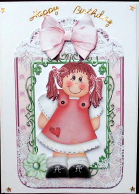 Cute Little Rag Doll in Ornate Frame with Bow by Mary Murphy