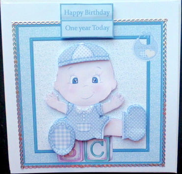 Baby Boy First Birthday Card with Decoupage by Mary Murphy