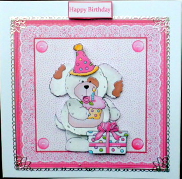 Party Cupcake Teddy Card with Decoupage by Mary Murphy