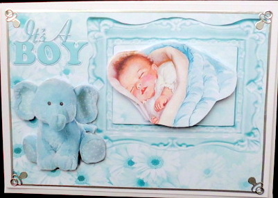 Baby Boy with Cute Ele & Daisies in Frame by Mary Murphy