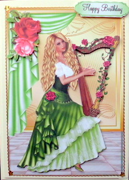 Beautiful Lady with Harp & Red Roses by Mary Murphy