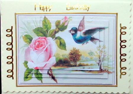 Pretty Bird with Pink Rose Pyramids by Mary Murphy