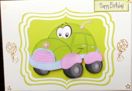 Cute Little Toony Green Beetle Car by Mary Murphy