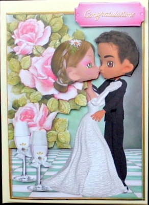 Lovely Pink Roses with Couple & Champagne by Mary Murphy
