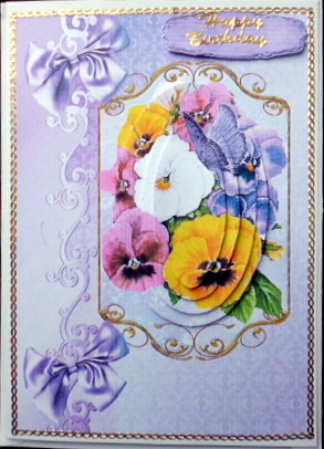 Pretty Coloured Pansies with Bows Oval Pyramids by Mary Murphy