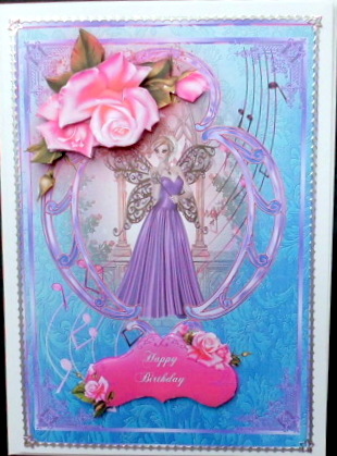 Fairy in Lilac Evening Dress on Pink, Blue & Lilac. by Mary Murphy