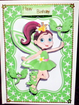 Little Faerie in Green Star Frame with Cheeky Butterflies by Mary Murphy