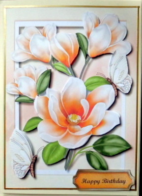 A5 Beautiful Apricot Magnolias and Butterflys  by Mary Murphy