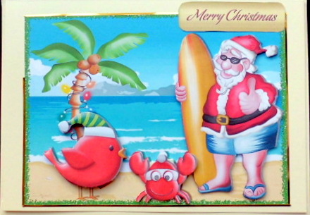 Santa on Holiday Surfing with Friends by Mary Murphy
