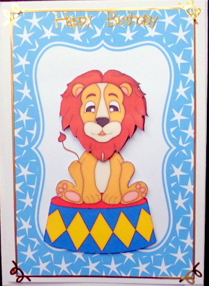 Circus Lion Sitting on a Drum in Star Frame by Mary Murphy