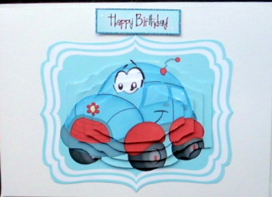 Toony Blue Beetle Card, Bracket Pyramids by Mary Murphy