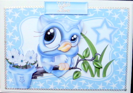 Cute Little Blue Owl in Star Frame by Mary Murphy