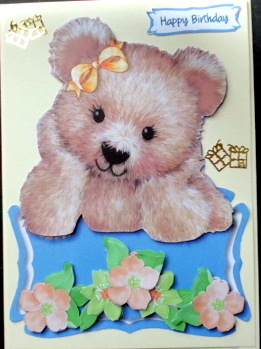 Fuzzy Bear Among the Flowers Over the Edge Card by Mary Murphy