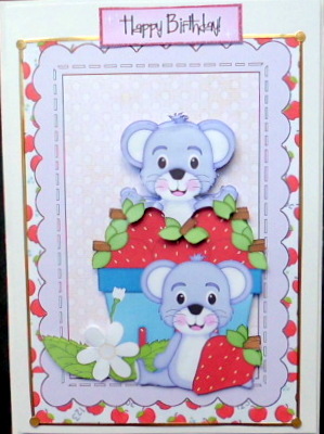 Mice in Flower Pot Eating Strawberries by Mary Murphy