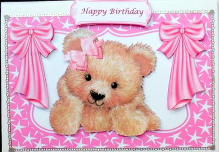 Little Fuzzy Bear with Pink Bows in Star Frame by Mary Murphy