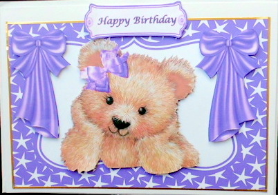 Little Fuzzy Bear with Purple Bows in Star Frame by Mary Murphy