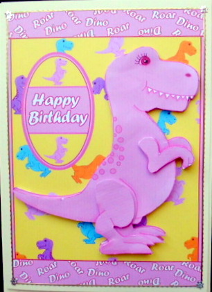 Pink Dinosaur Birthday A5 Decoupage by Mary Murphy