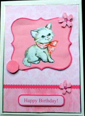 Cute Cat / Kitten Pink Topper & Decoupage by Mary Murphy