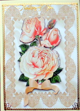Vintage Peach Roses with Bow in Ornate Frame by Mary Murphy