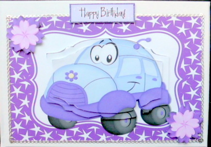 Loony Purple Beetle Car with Flowers Bracket Pyramids by Mary Murphy
