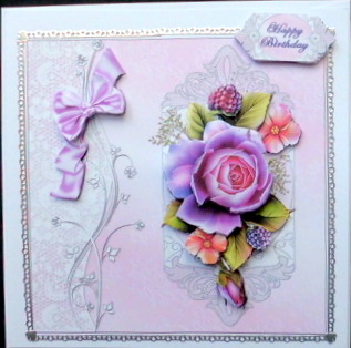 Lilac Rose on Lace Panel Square Card Front by Mary Murphy