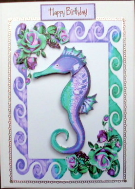 Gorgeous Little Purple & Turq Seahorse with Roses by Mary Murphy