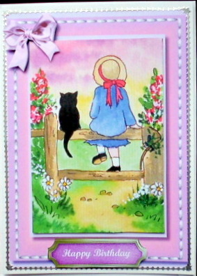 Girl and Her Cat Sitting on the Fence  by Mary Murphy