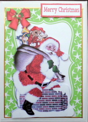 Vintage Santa Climbing Down the Chimney in Star Frame by Mary Murphy