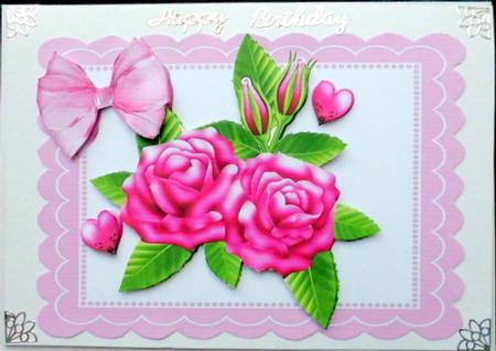 Pretty Pink Roses and Hearts with Bow by Mary Murphy