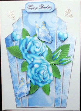 Shades of Blue Roses, Art Deco Topper with Butterflies by Mary Murphy
